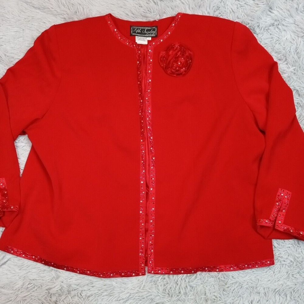 Vintage Fifth Sunday Blazer Womens Plus 26 Red Open Front Flower Studded Lined